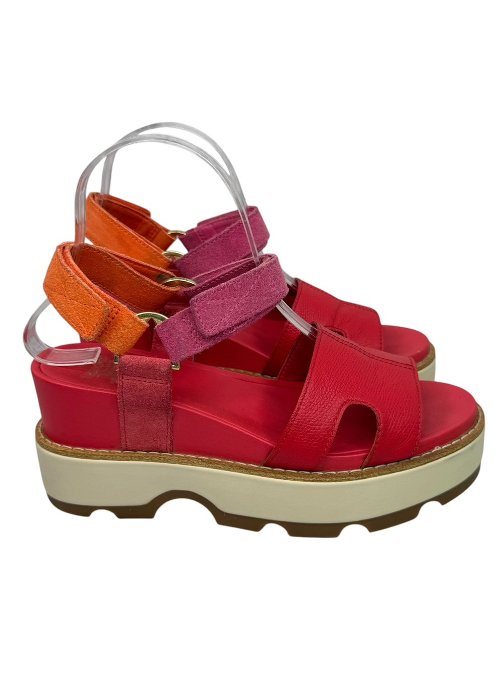 SOREL Joanie IV Wedge Sandal Red Glo Leather Suede Ankle Strap Women’s Sz 7.5